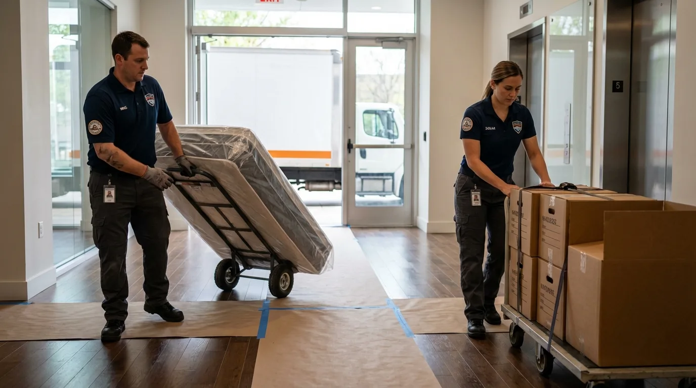 Professional apartment movers loading elevator in Cotati, CA