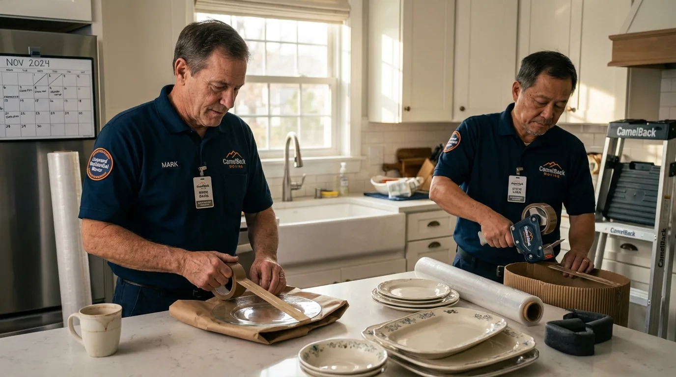 Professional crew packing kitchen dishware in Cotati, CA